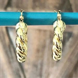 14k Gold Plated Retro 80’s Large Twisted Hoop Earrings NWT